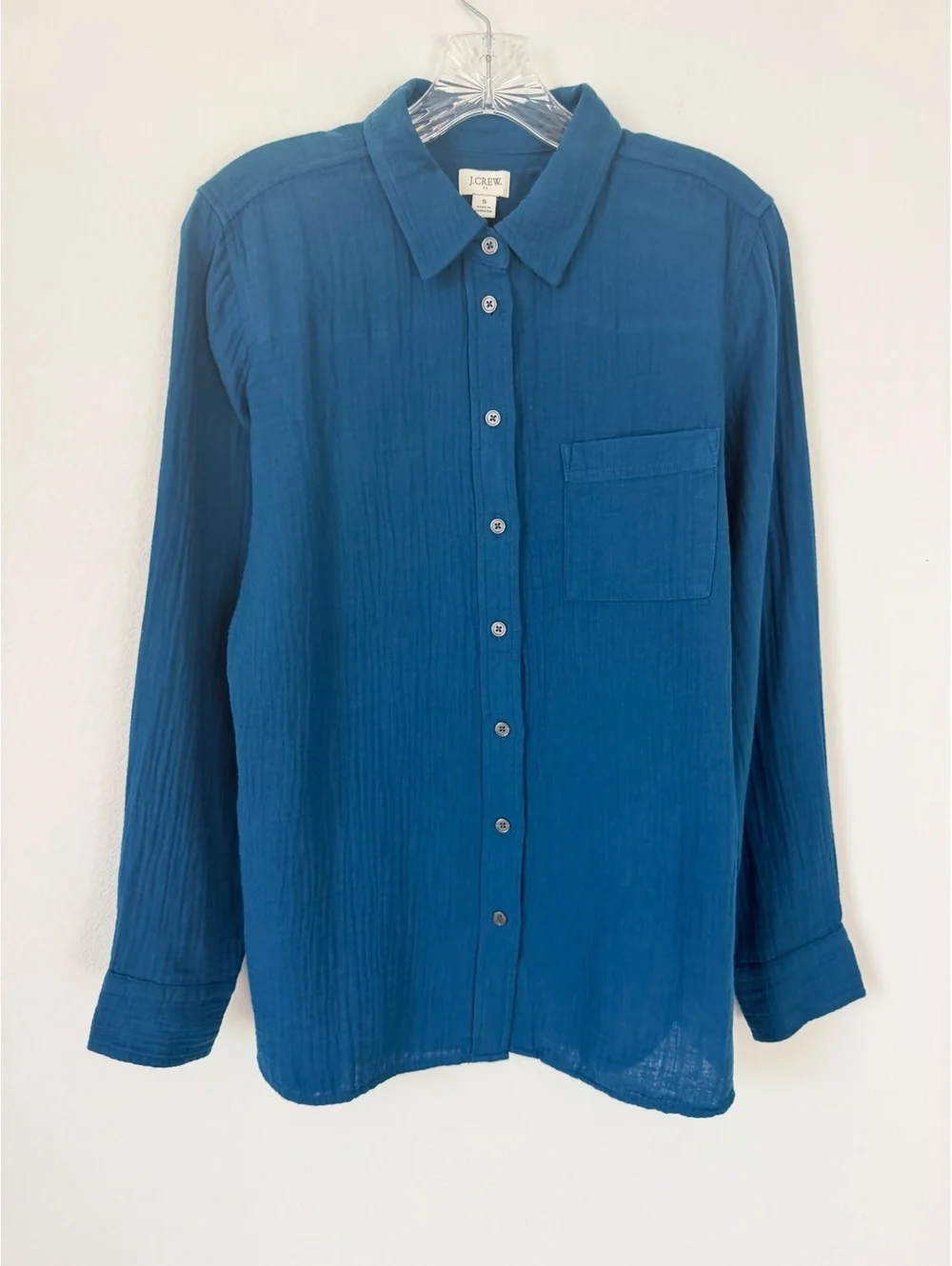 J. Crew NWT Gauze Cotton Long Sleeve Button Up Teal Blue Shirt Women's Size S